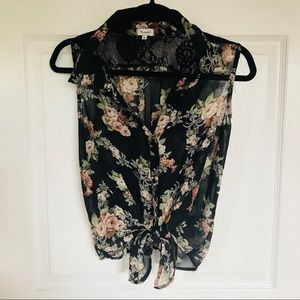 Floral tie button down top